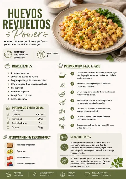 Página real de la receta Huevos Revueltos Power